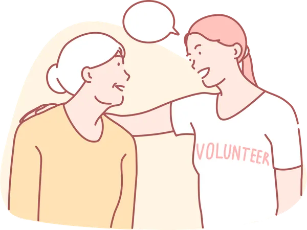 Volunteer talking with old lady  Illustration