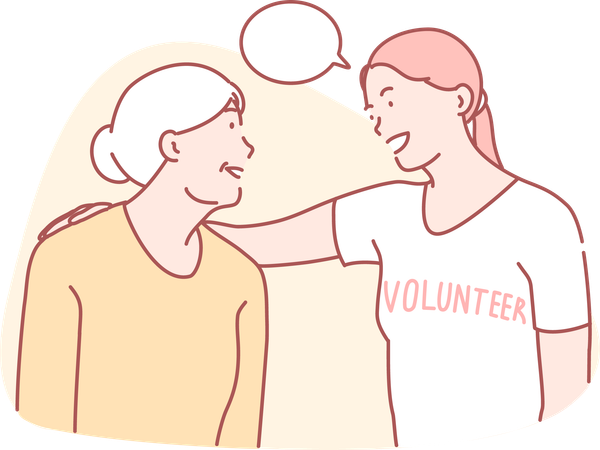 Volunteer talking with old lady  Illustration