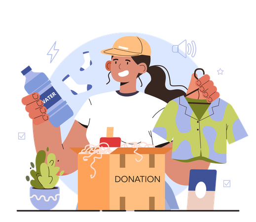 Volunteer with donation box  イラスト