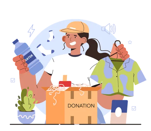 Volunteer with donation box  Illustration