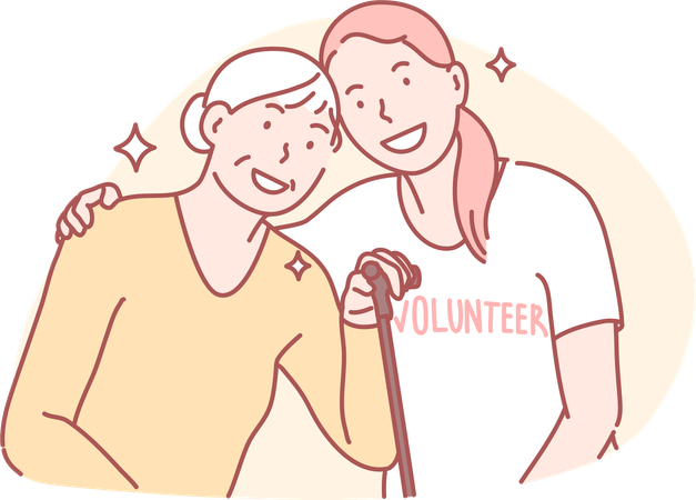 Volunteer with grandmother  Illustration