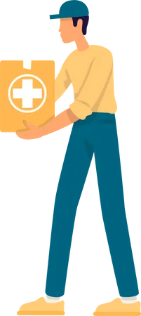Volunteer With Humanitarian Aid Semi Flat Color Vector Character Standing Figure Volunteering Full Body Person On White Simple Cartoon Style Illustration For Web Graphic Design And Animation Illustration