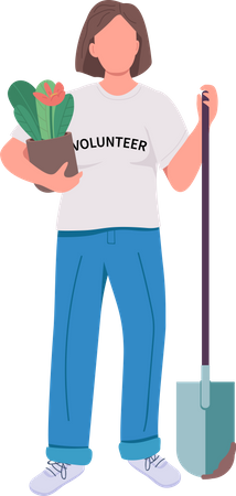 Volunteer with plant and shovel  Illustration