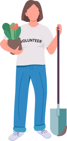 Volunteer with plant and shovel  Illustration