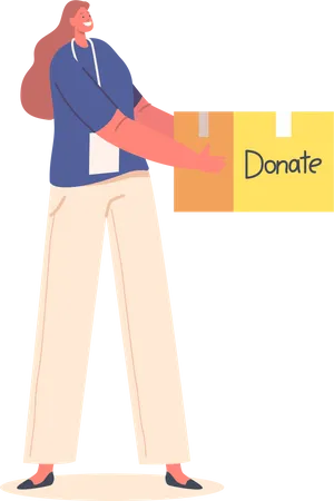 Volunteer Woman with Donation Humanitarian Aid Illustration