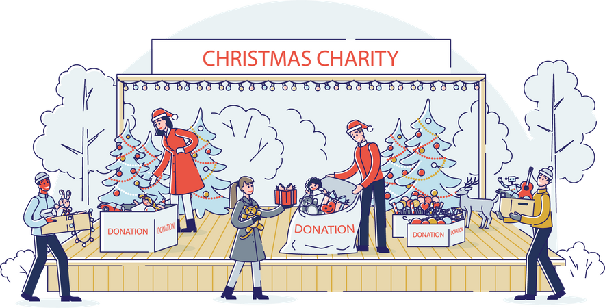 Volunteer worker gathering donation for Christmas charity  Illustration
