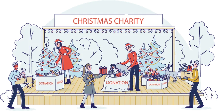 Volunteer worker gathering donation for Christmas charity  Illustration