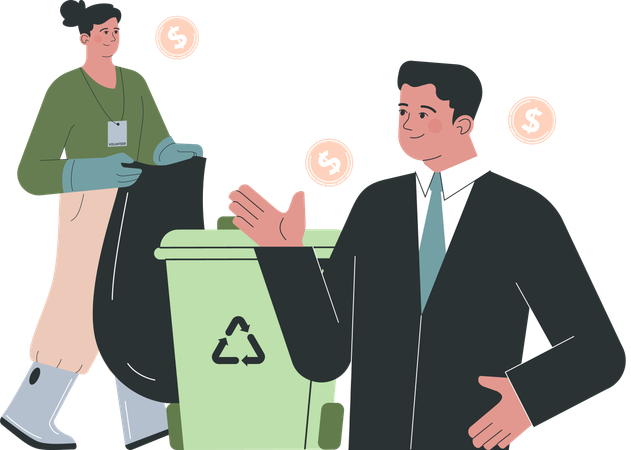 Volunteer works on waste management  Illustration