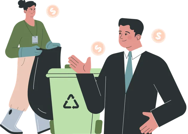 Volunteer works on waste management  Illustration