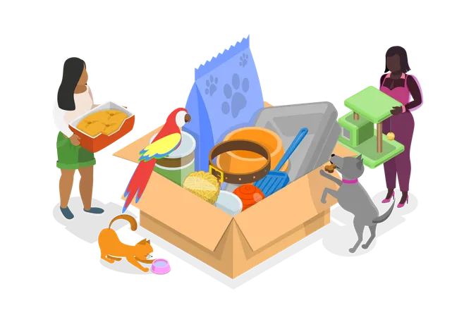 3 D Isometric Flat Vector Illustration Of Donation For Pets Volunteering And Assistance To Animals Illustration