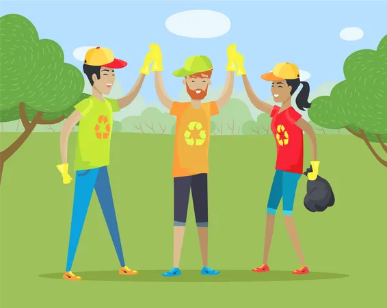 Volunteering People Cleaning Forest from Garbage  Illustration
