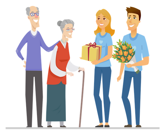 Volunteers and senior people  イラスト