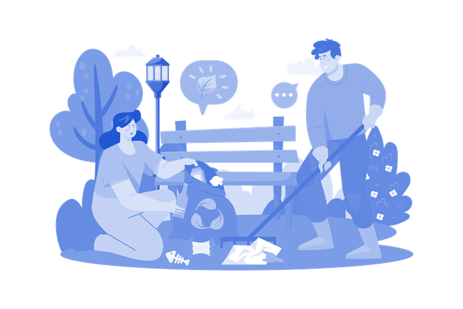 Volunteers Are Collecting Garbage In The Park  Illustration