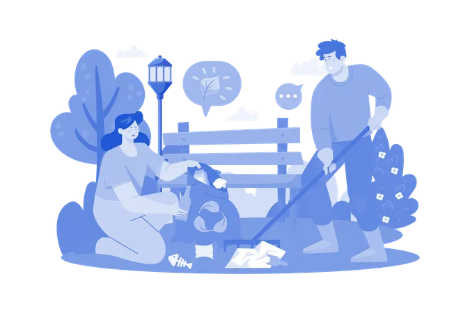Volunteers Are Collecting Garbage In The Park Illustration