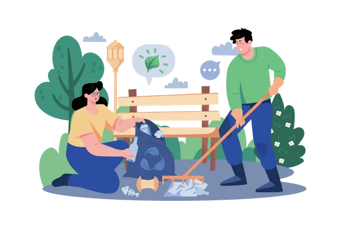 Volunteers Are Collecting Garbage In The Park  Illustration