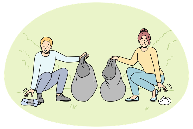 Volunteers clean street from garbage  Illustration