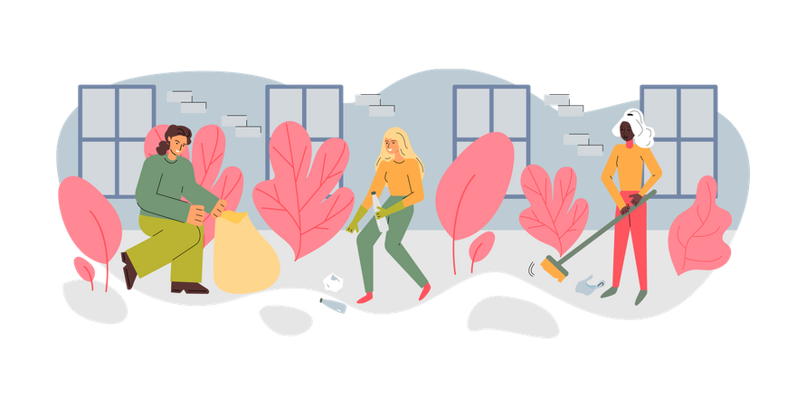 Volunteers cleaning street  Illustration