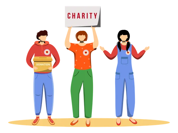 Volunteers collecting donations  Illustration