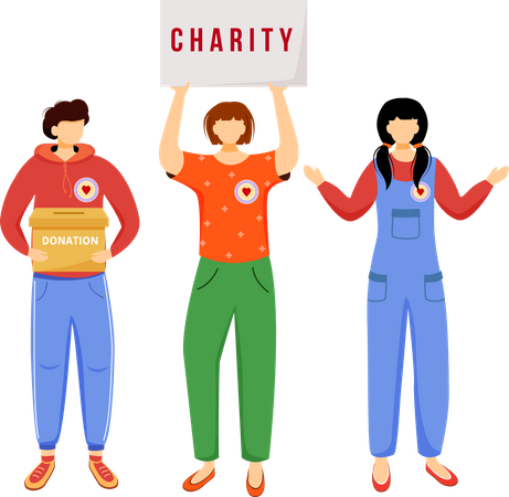 Volunteers collecting donations Illustration