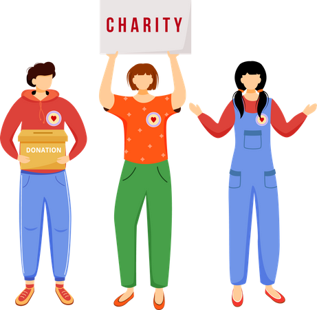 Volunteers collecting donations  Illustration