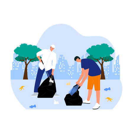 Volunteers collecting garbage  Illustration