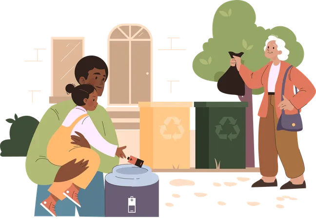 Volunteers collecting street garbage  Illustration