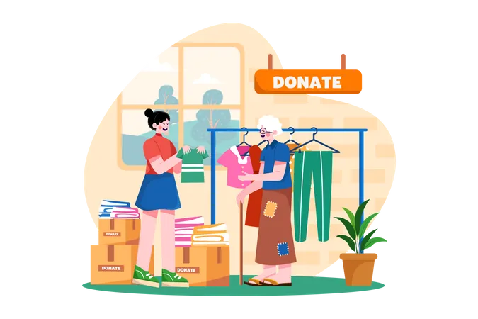 Volunteers donate clothes to the poor Illustration