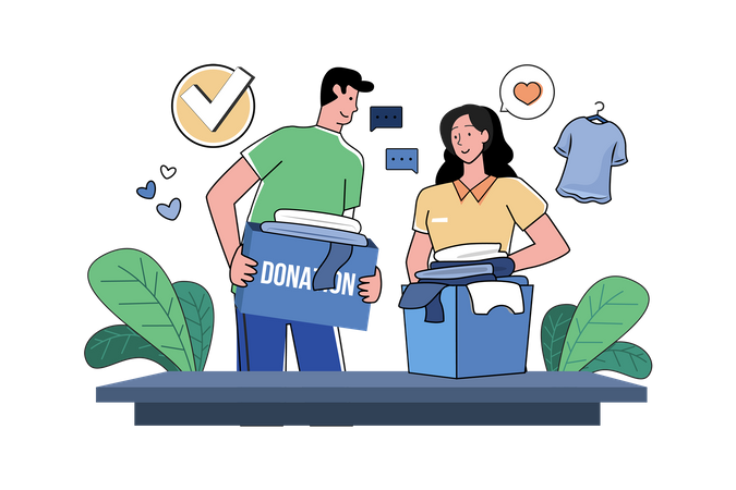 Volunteers donate clothes to the poor  Illustration