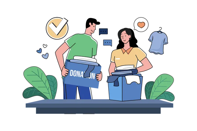 Volunteers donate clothes to the poor Illustration