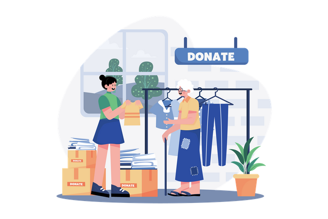 Volunteers Donate Clothes To The Poor  Illustration