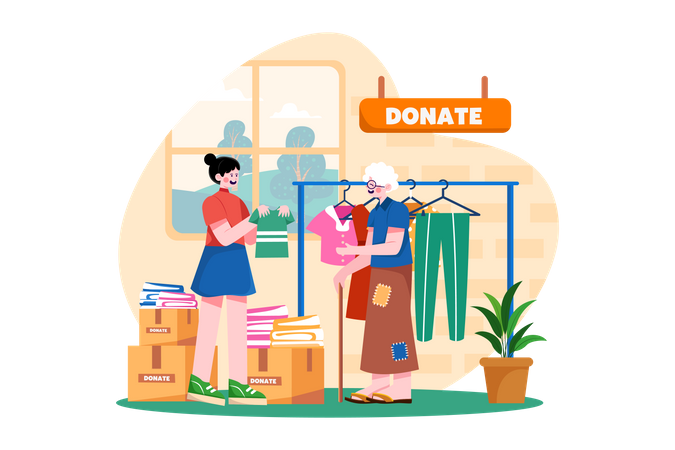 Volunteers donate clothes to the poor  Illustration