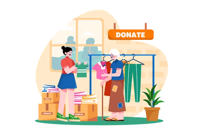 Volunteers donate clothes to the poor  Illustration