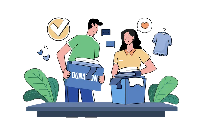 Volunteers donate clothes to the poor  Illustration