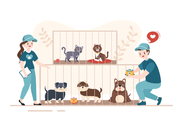 Volunteers Feeding Animals  Illustration