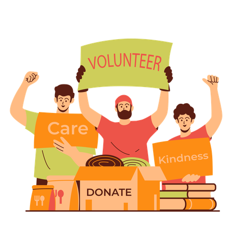Volunteers holding environmental campaign signs  Illustration