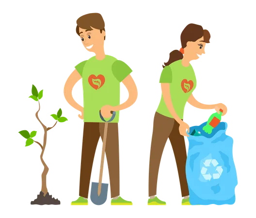 Volunteers Man and Woman  Illustration