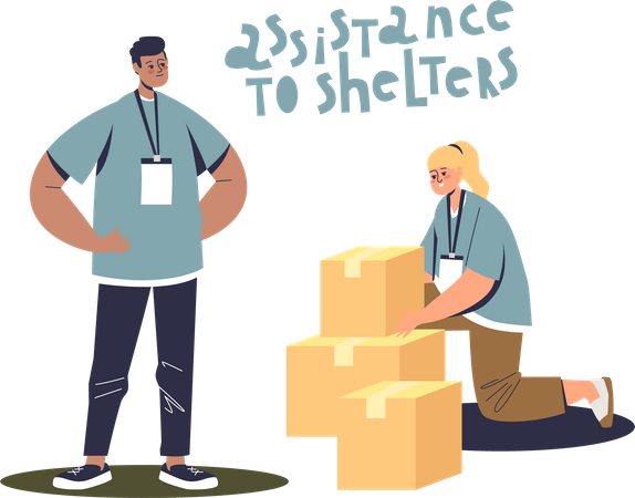 Volunteers packing boxes for Donation Illustration