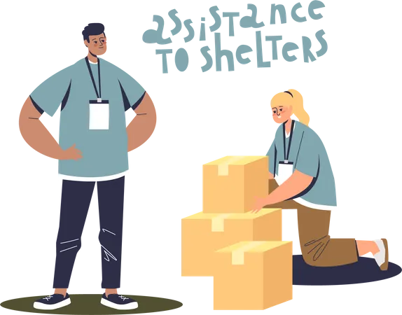 Volunteers packing boxes for Donation Illustration