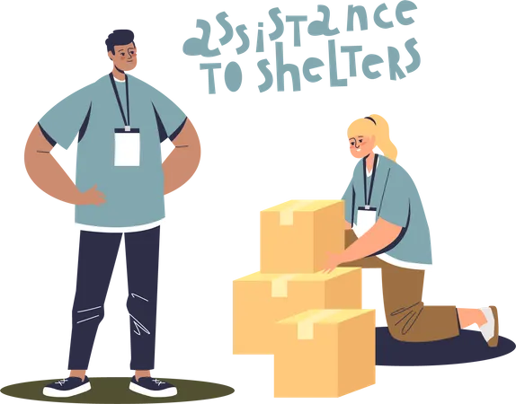 Volunteers packing boxes for Donation  Illustration