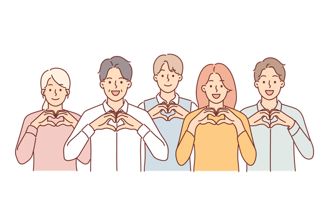 Volunteers peoples show heart gesture  Illustration