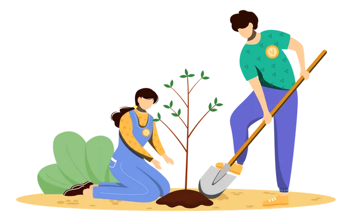 Volunteers planting tree Illustration