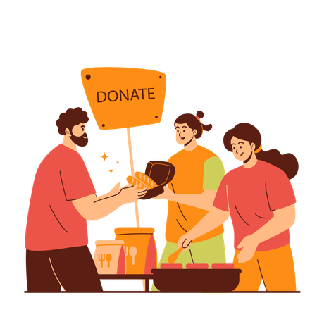 Volunteers serving warm meals and offering support to homeless people  Illustration