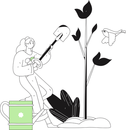Volunteers watering plants to save trees  Illustration