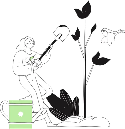 Volunteers watering plants to save trees  Illustration