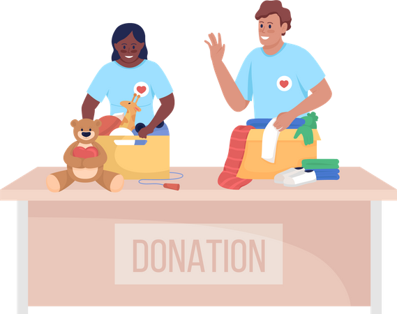 Volunteers with charity boxes  Illustration