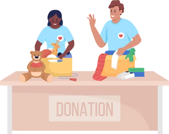 Volunteers with charity boxes  Illustration