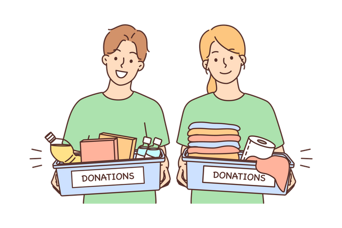 Volunteers with donation boxes Illustration