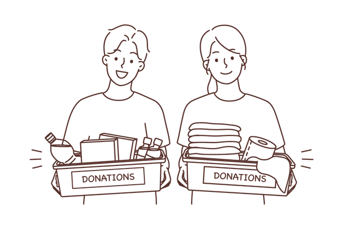 Volunteers with donation boxes Illustration