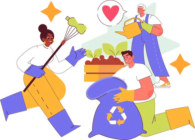 Volunteers work for cleaning environment  Illustration