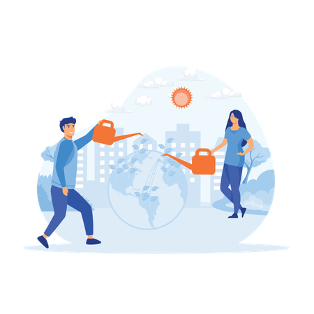 Volunteers work for saving Earth planet  Illustration